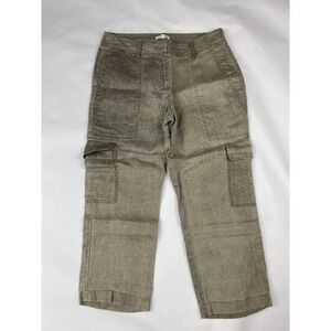 NWT Eileen Fisher 100% Linen Capri Cargo Pants Women's Size 4 Brown
